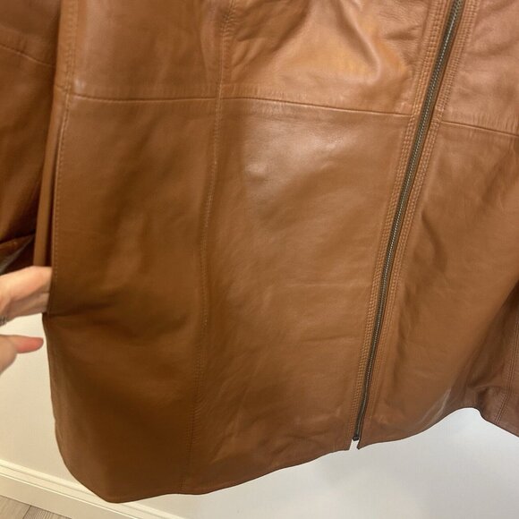 Roaman’s Womens Mid Length Brown Leather Jacket Size 32W Zip Up Classic - Picture 6 of 10